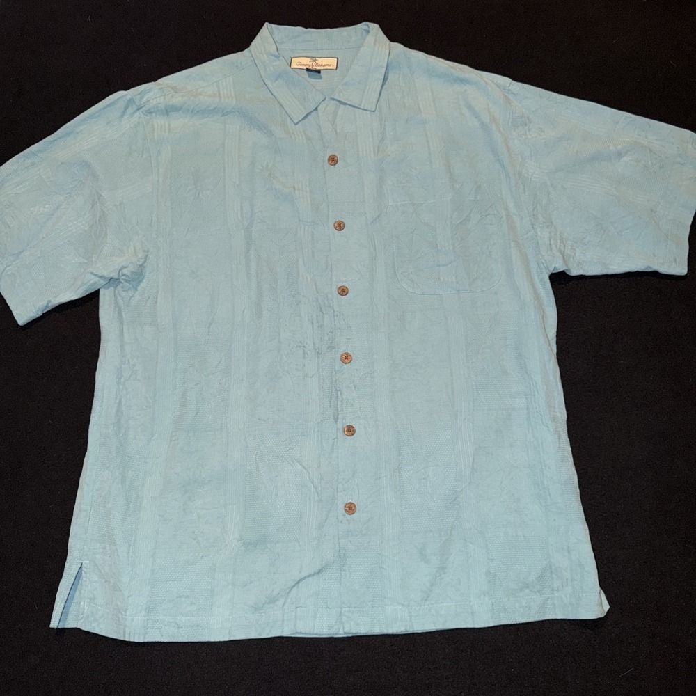 Tommy Bahama Teal Green‎ Silk Embossed Button down Mens Size Large